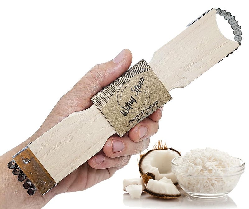 WitnyStore Coconut Grater - Vintage Kitchen Tool - Thai Traditional Style Multipurpose Easy to Use Portable Wooden Hand Held Scraper and Shredder for Fresh or Baby Coconut Meat - 7 x 1.5 x 0.5 inches - Image 4